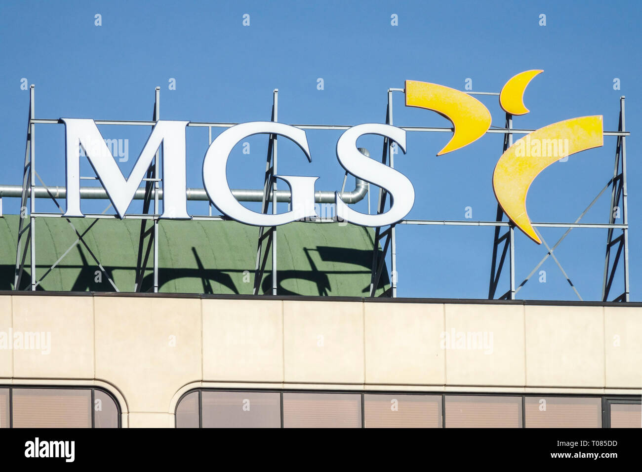 MGS-Logo, Zeichen, Valencia, Spanien Stockfoto