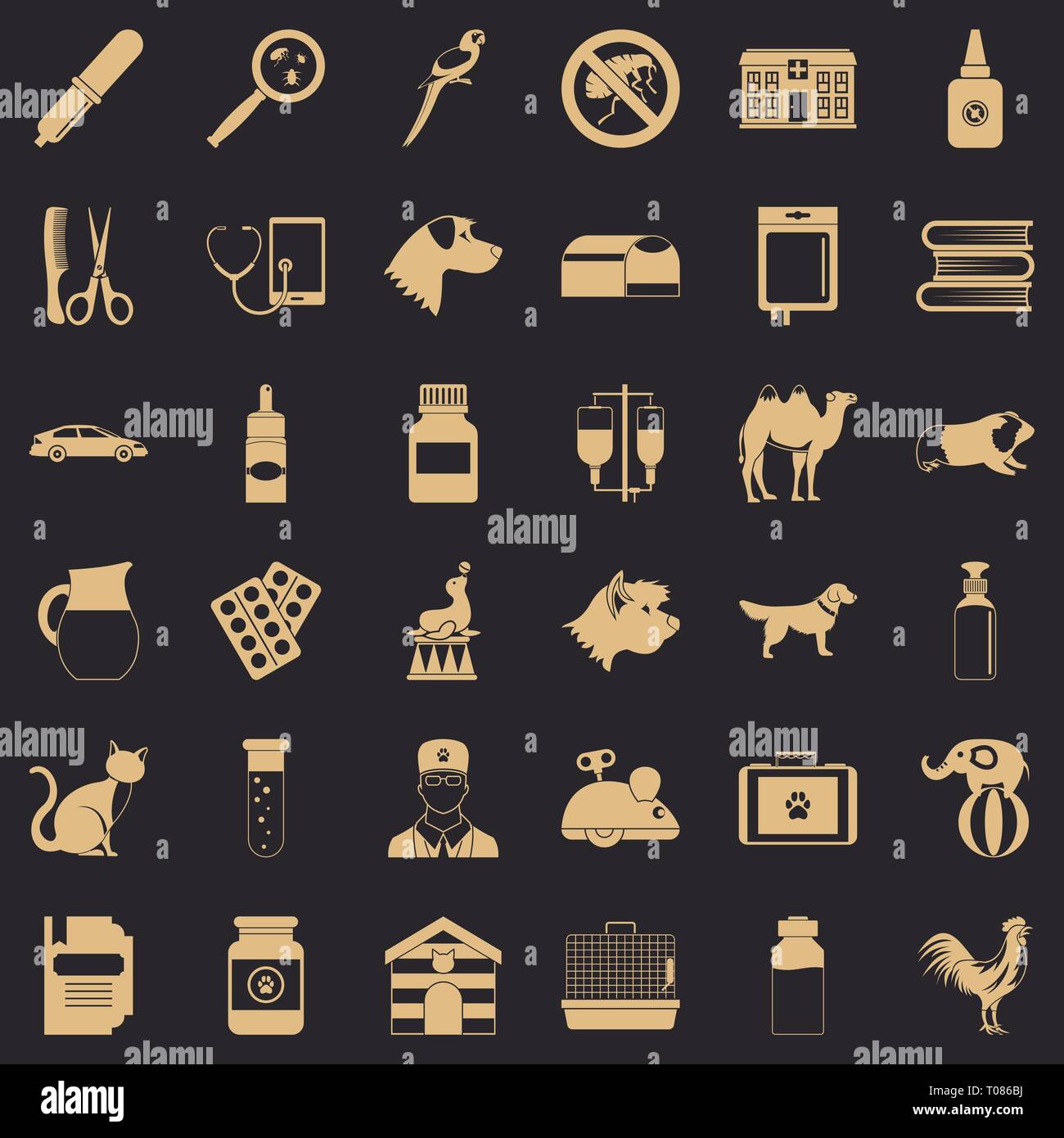Tierärztliche Icons Set, einfachen Stil Stock Vektor