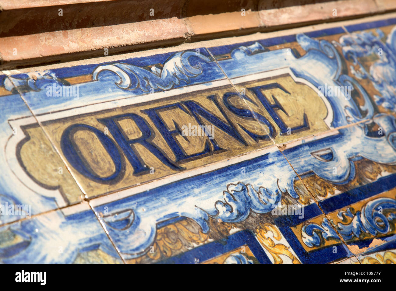 Orense Schild; Plaza de Espana Square; Sevilla; Spanien; Stockfoto