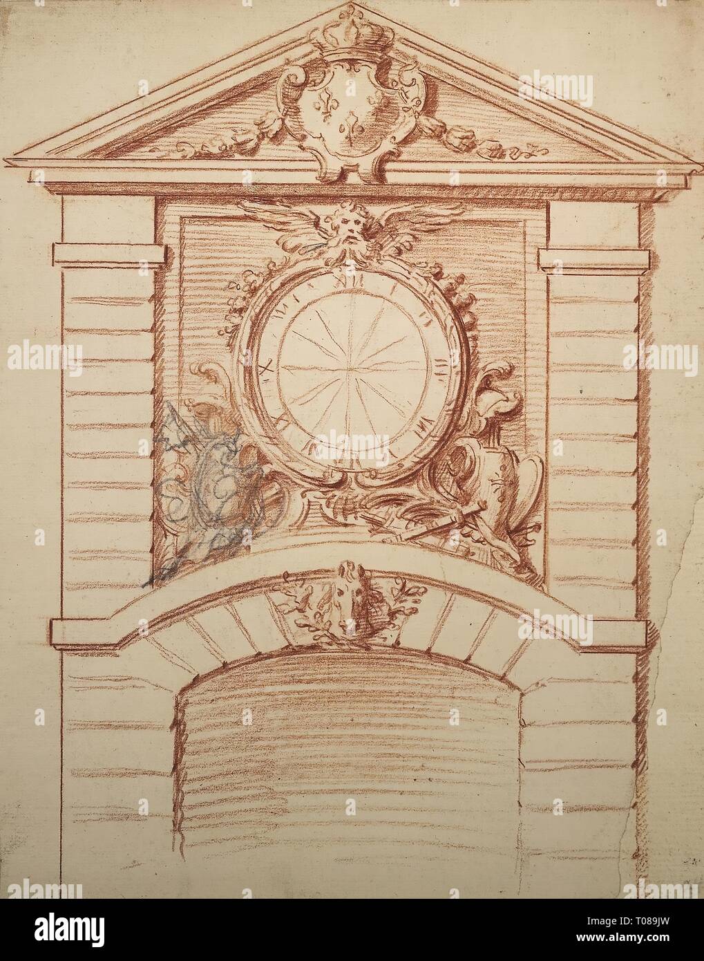 'Design der ein Portal mit einem Dial". Frankreich, 18. Abmessungen: 26,7 x 21 cm. Museum: Staatliche Eremitage, St. Petersburg. Thema: Französischer Maler. 18. Gilles-Marie Oppenort (nach) (? ). Stockfoto