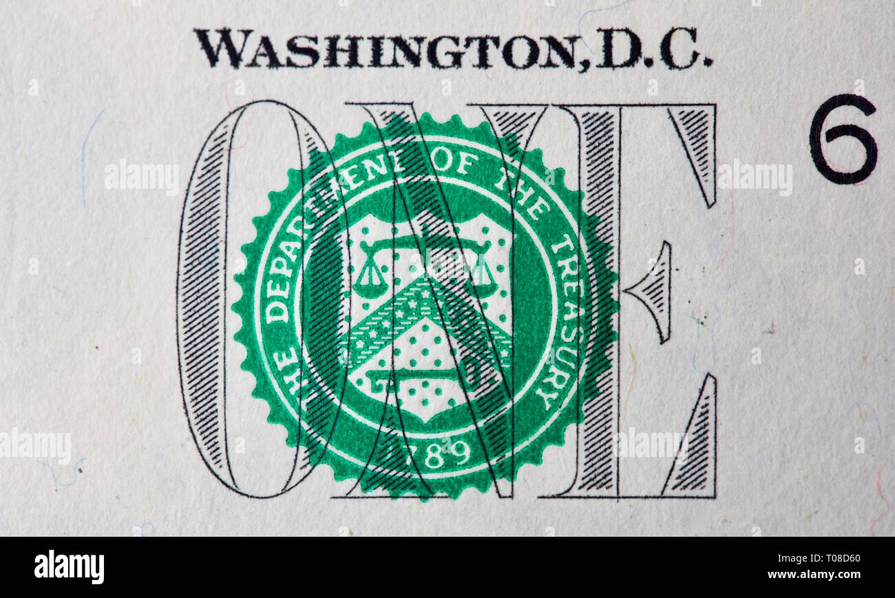 United States Treasury Dichtung auf einem one-dollar Bill Stockfoto