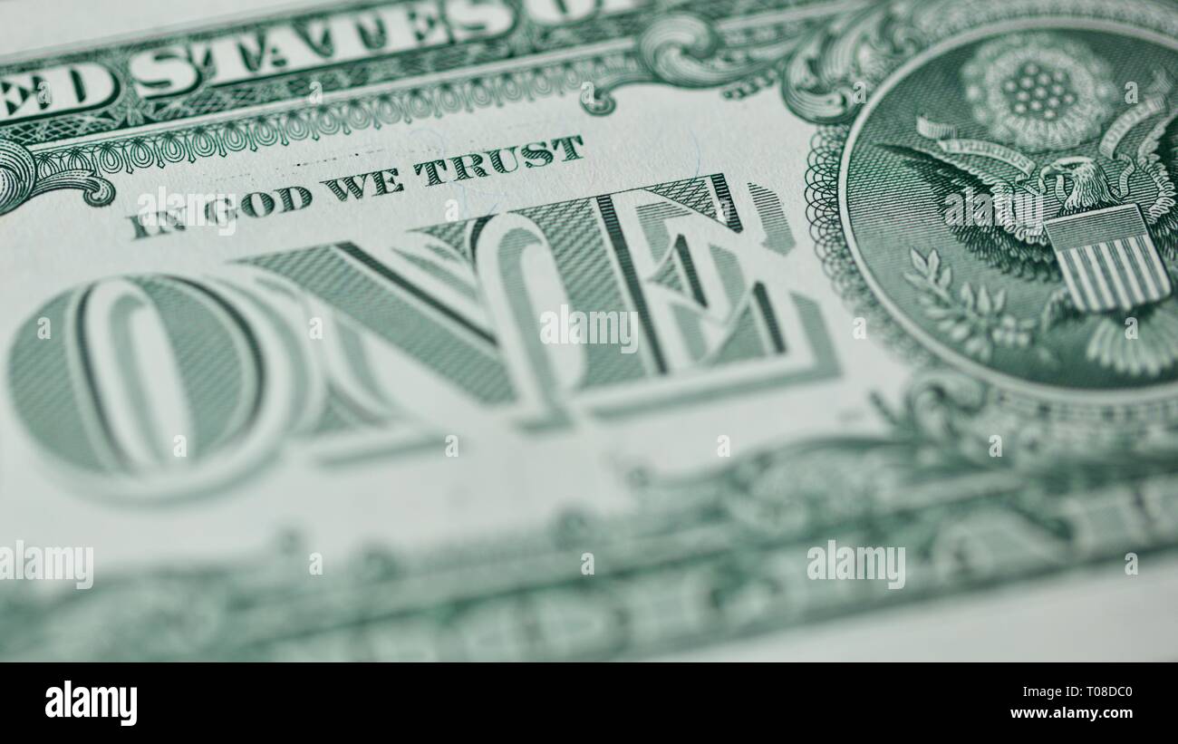 "IN GOD WE TRUST" auf der Rückseite der einer United States one-dollar Bill Stockfoto