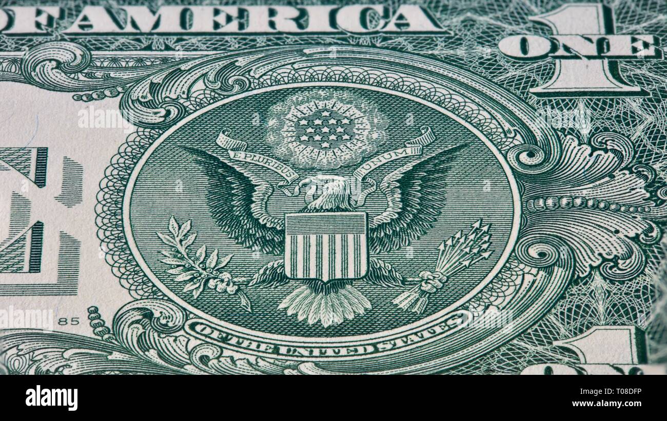 Großes Siegel der Vereinigten Staaten von Amerika über eine one-dollar Bill Stockfoto