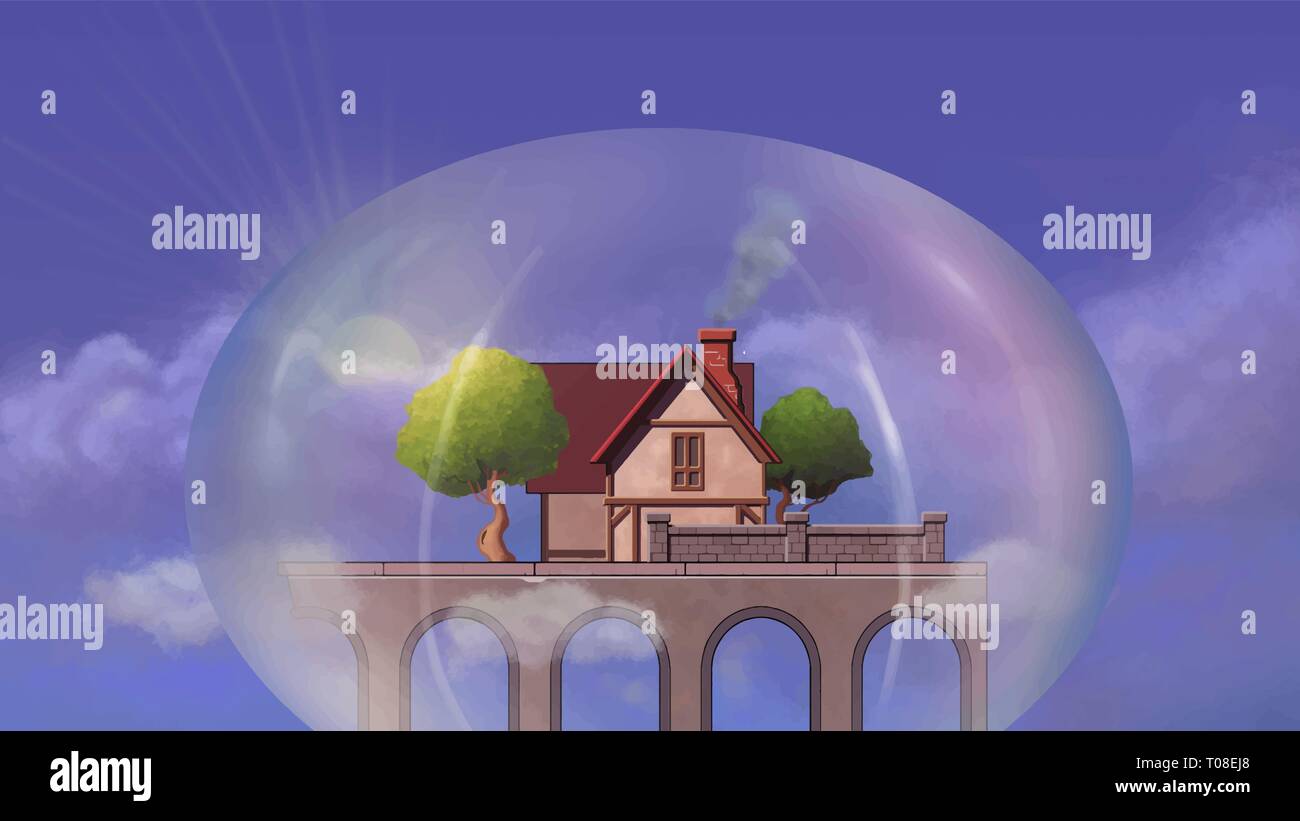 Fantasy futuristische Gebäude 3D-Illustration - vektorgrafik Stock Vektor