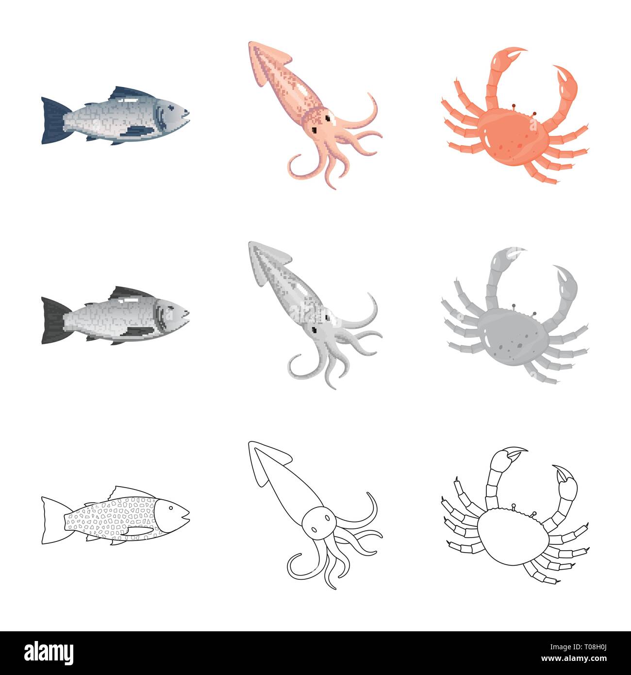 Lachs, Tintenfisch, Krabben, Fisch, Tintenfisch, Shell, Forelle, Tentakel, Tentakeln, Zartheit, Monster, Rot, Phosphor, Kreatur, Schalentiere, Küche, Riese, Strand, Fleisch, Kraken, Ätzen, Wasser, Langusten, frisch, Restaurant, Markt-, Marine-, Lebensmittel-, Meer, Fisch, gesund, Produkt, Ozean, Set, Vector, Icon, Illustration, isoliert, Sammlung, Design, Element, Grafik, Vektor, Vektoren, Stock Vektor