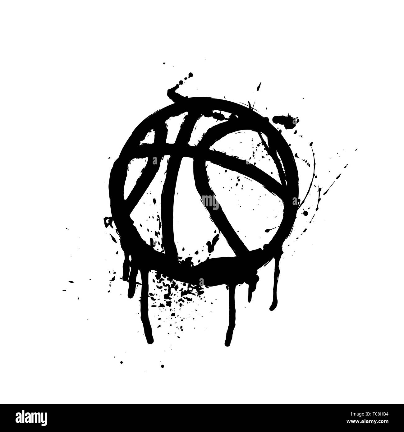 Schwarz grunge Basketball silhouette isoliert auf weißem Stock Vektor