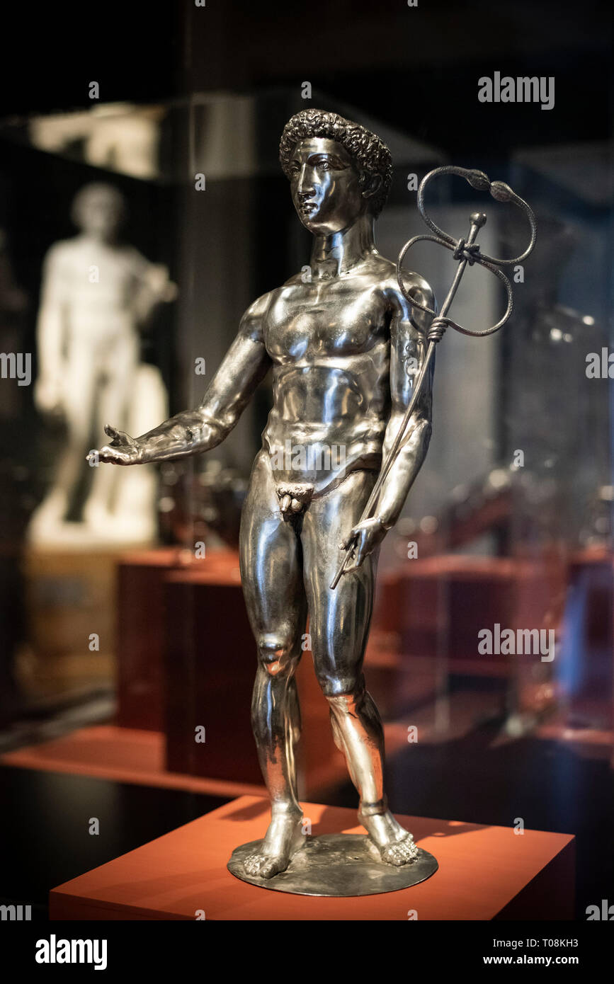 Kopenhagen. Dänemark. Berthouville Schatz, Römische statuette von Quecksilber, AD 100-200. Ny Carlsberg Glyptotek. Auf Darlehen von der Bibliothèque Nationale d Stockfoto