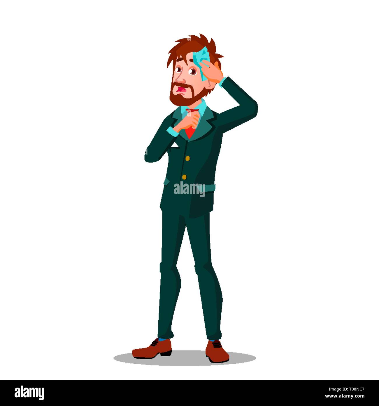 Stressvolle Geschäftsmann Ziehen seine Krawatte Vektor Flachbild Cartoon Illustration Stock Vektor