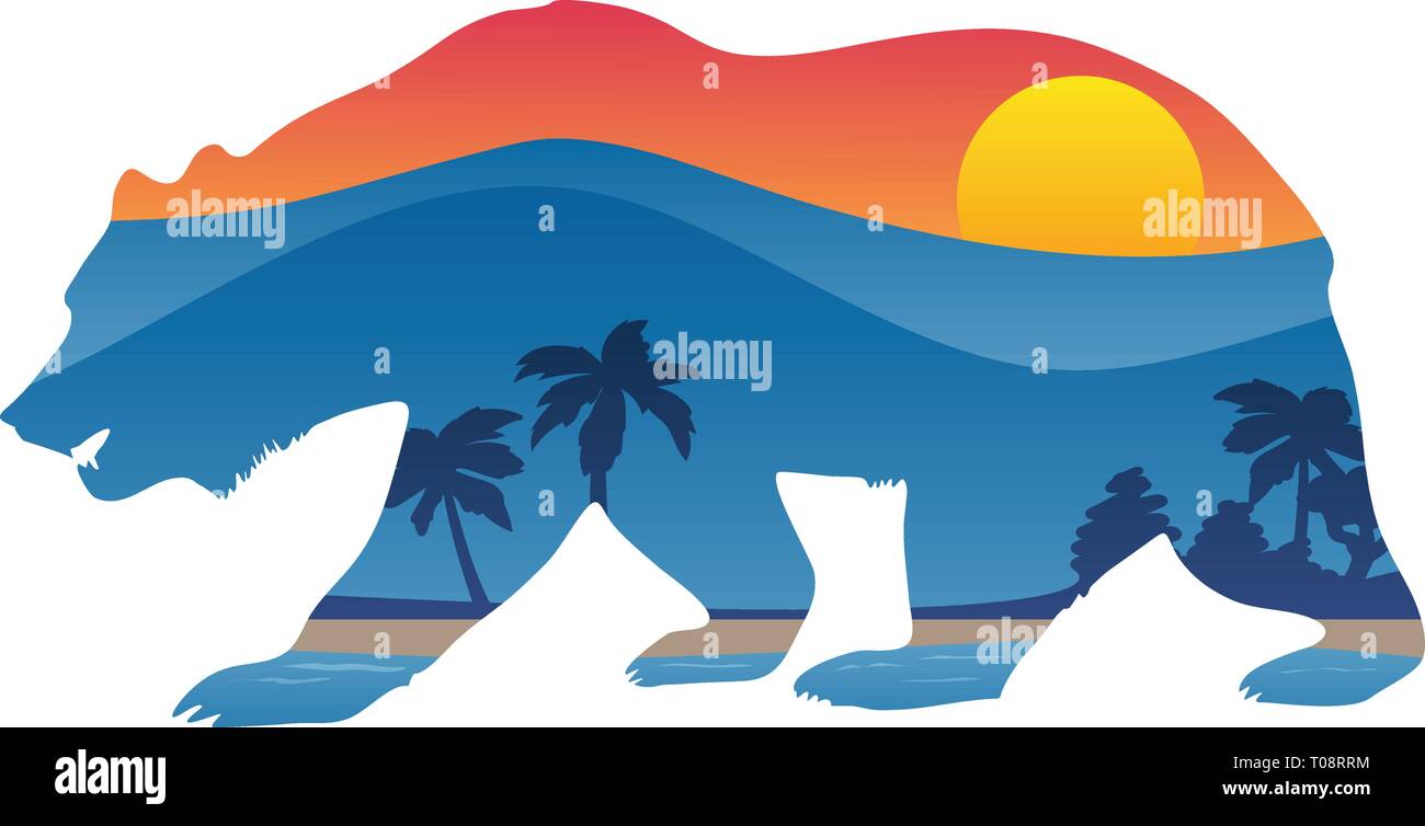 Kalifornien tragen mit Berg shoreline Sommer Szene overlay Vector Illustration Stock Vektor