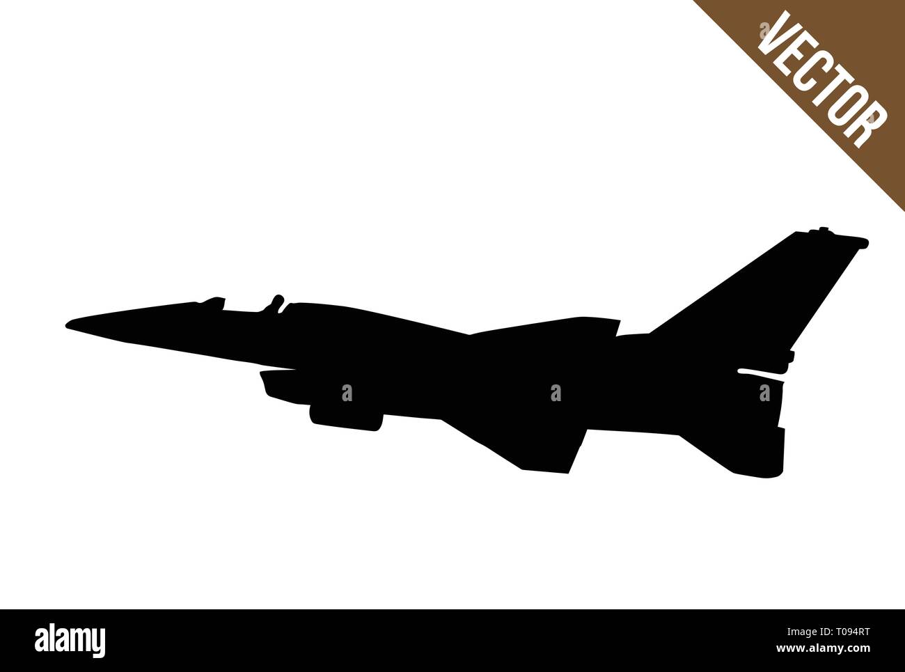 Fighter Jet (F-16) Silhouette auf weißem Hintergrund, Vector Illustration Stock Vektor
