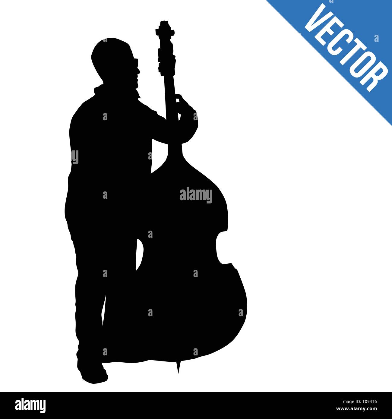 Mann silhouette Spielt Kontrabass auf weißem Hintergrund, Vector Illustration Stock Vektor