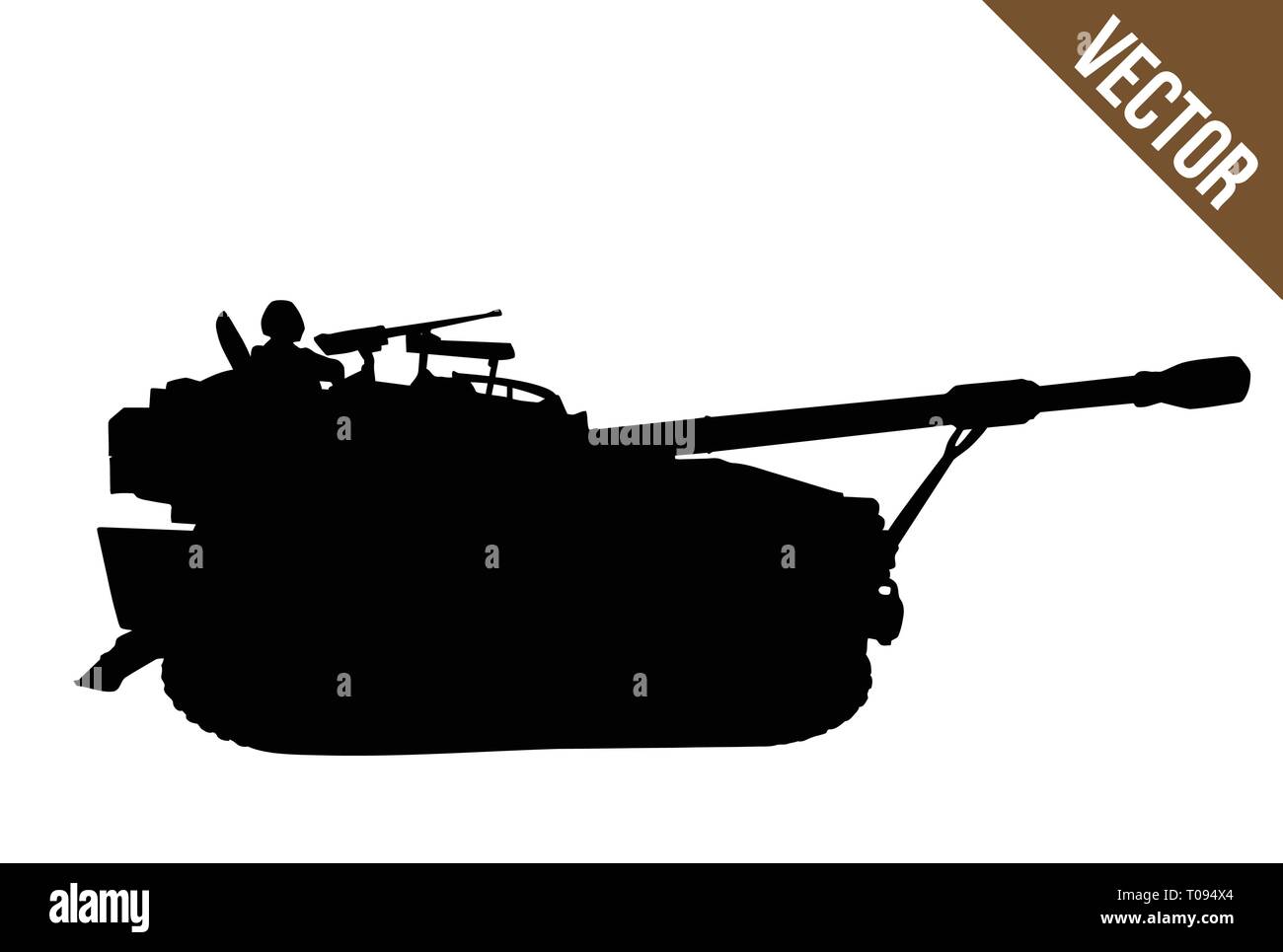 Militärische tank Silhouette auf weißem Hintergrund, Vector Illustration Stock Vektor