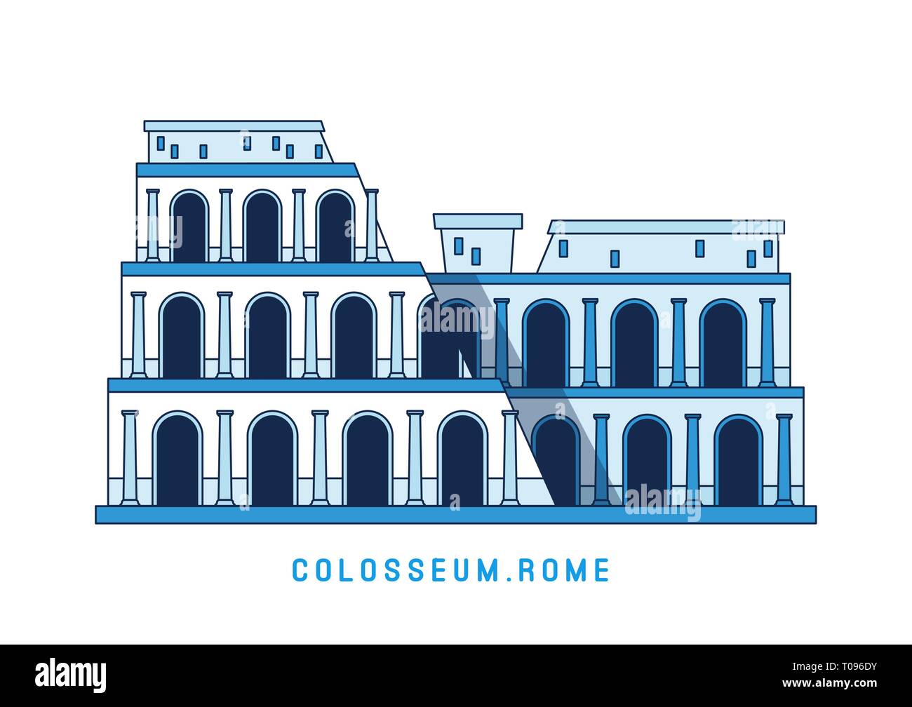 Line Art Kolosseum, Rom, Italien, Europäische berühmte Sehenswürdigkeiten, Amphitheater, Vector Illustration im flachen Stil. Stock Vektor