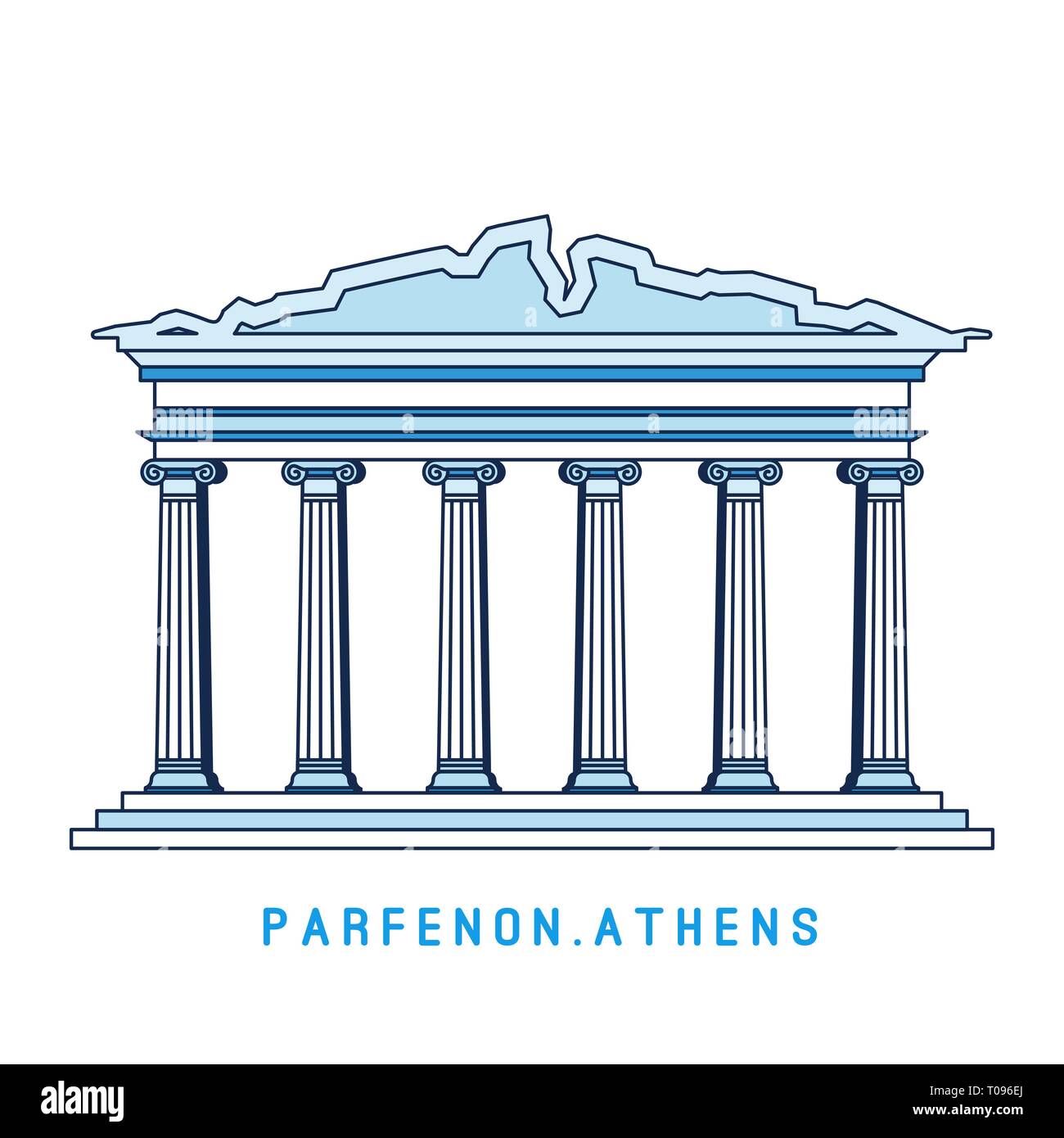 Line Art Parthenon in Athen, Griechenland, Europäischen berühmte Sehenswürdigkeiten, alte Tempel, Vector Illustration im flachen Stil. Stock Vektor