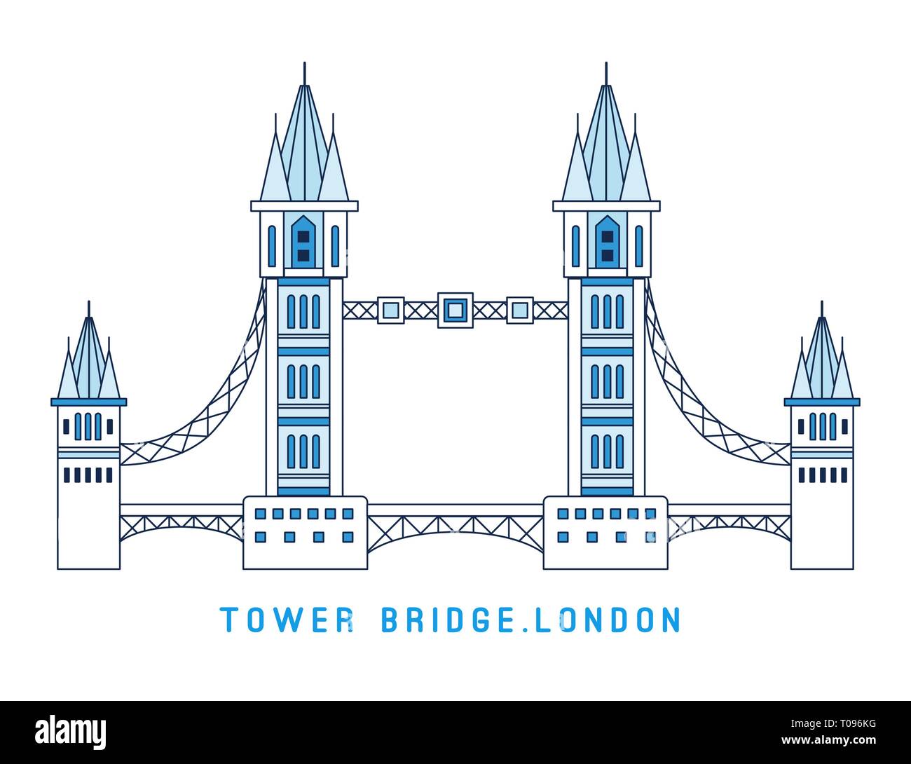 Line Art Tower Bridge, England, Symbol der London, Europäischen berühmte Sehenswürdigkeiten, Vector Illustration im flachen Stil. Stock Vektor