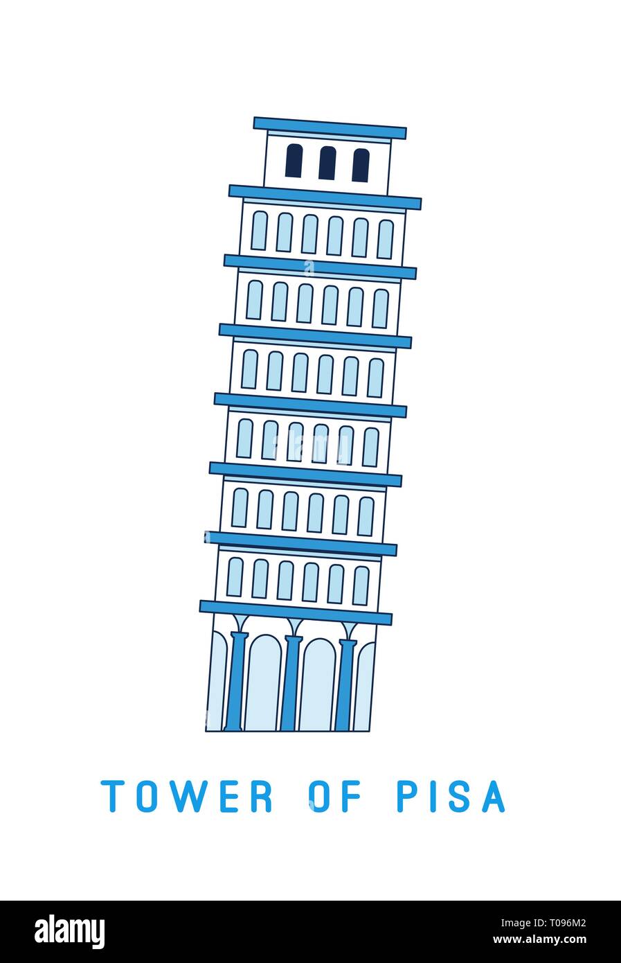 Line Art Schiefe Turm von Pisa, Italien, Europäische berühmte Sehenswürdigkeiten, Vector Illustration im flachen Stil. Stock Vektor