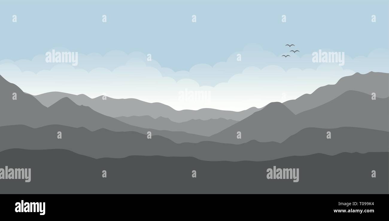 Bergblick Landschaft mit bewölktem Himmel Vektor-illustration EPS 10. Stock Vektor