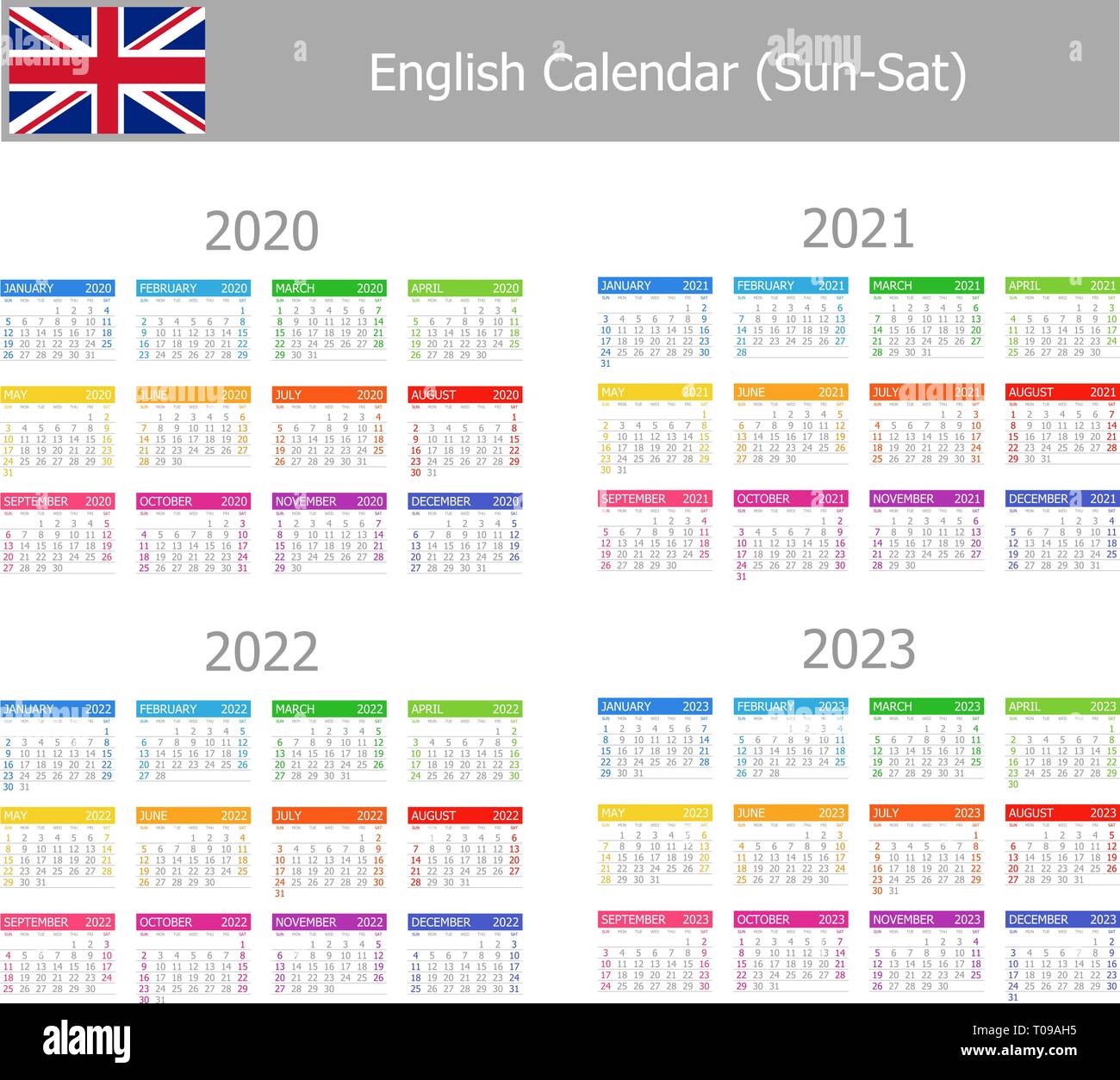 Kalender 2020 2021 2022 2023 Stock-Vektorgrafiken kaufen - Alamy