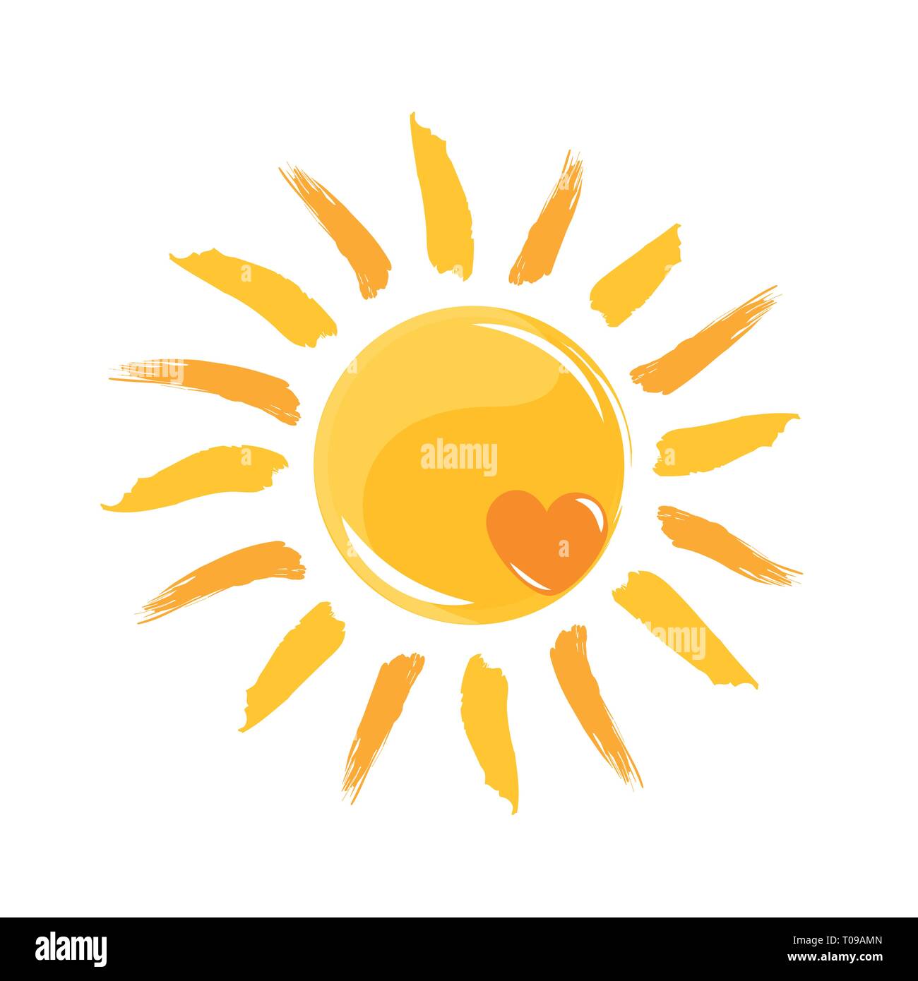 Liebe glänzende gelbe Sonne mit Herz Vektor-illustration EPS 10. Stock Vektor