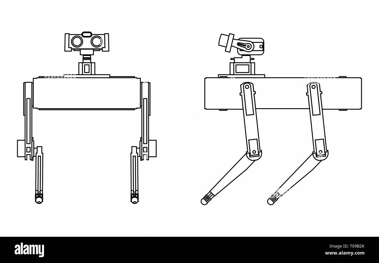 Kleine Roboterhund. Umrisse nur. Stock Vektor