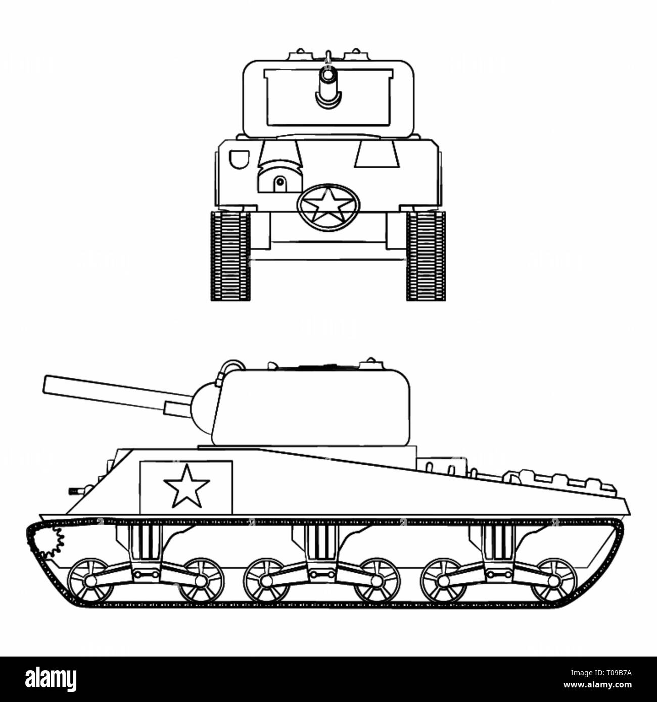 M4 Sherman Panzer. Umrisse wie ein pinselstrichen. Stock Vektor
