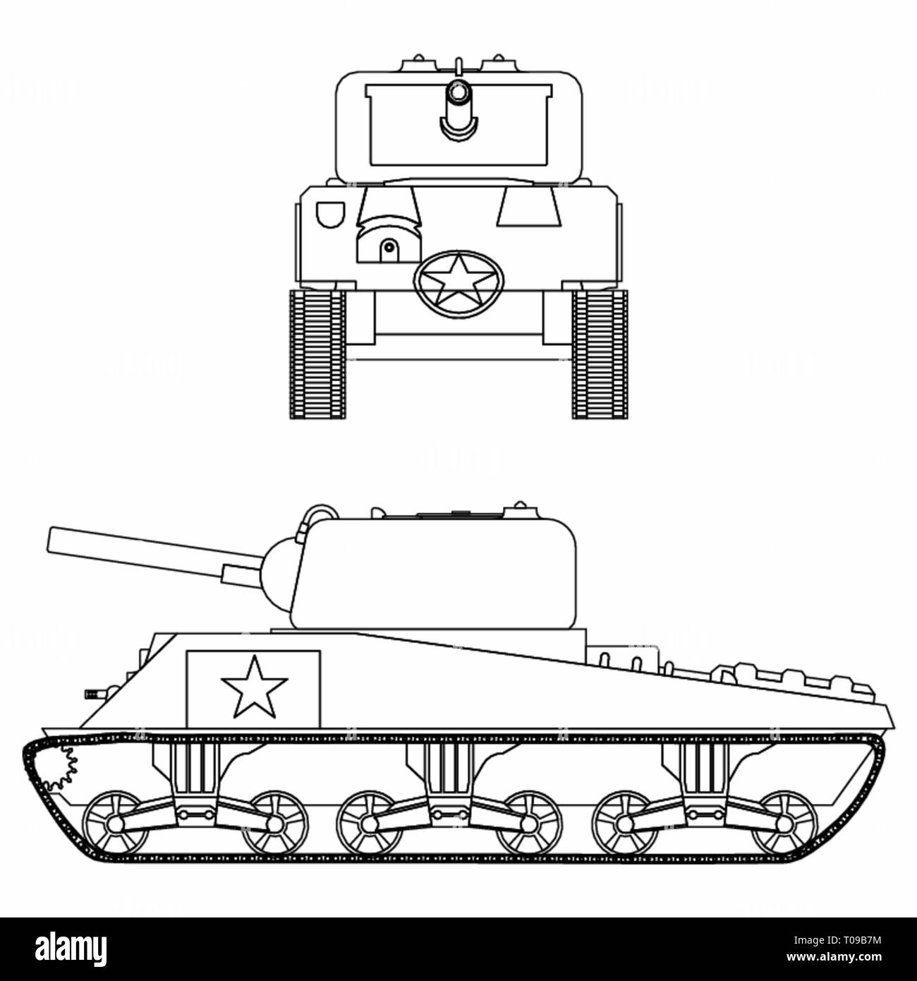 M4 Sherman Panzer. Umrisse nur. Stock Vektor