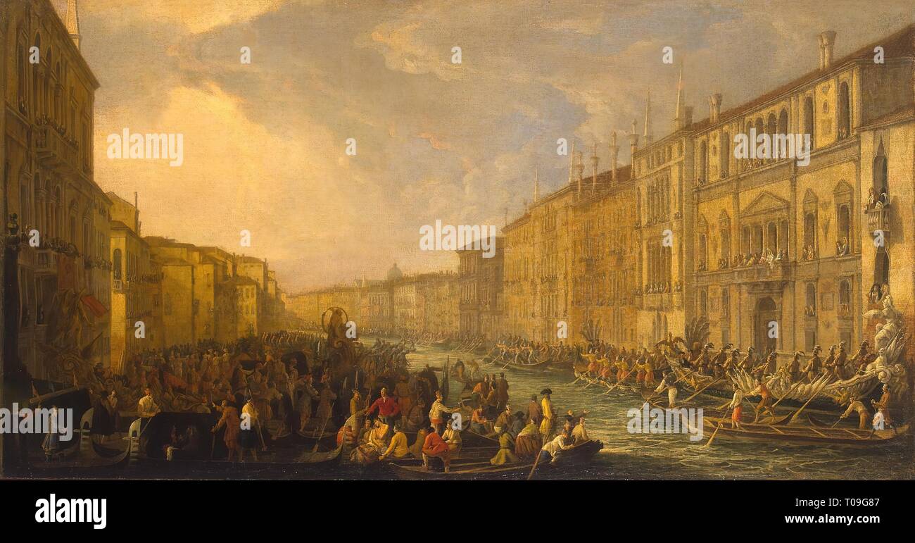 "Regatta auf dem Canale Grande zu Ehren von Friedrich IV. von Dänemark am 4. März, 1710'. Italien, 1710/1711. Abmessungen: 61 x 121 cm. Museum: Staatliche Eremitage, St. Petersburg. Autor: LUCA CARLEVARIS. Stockfoto