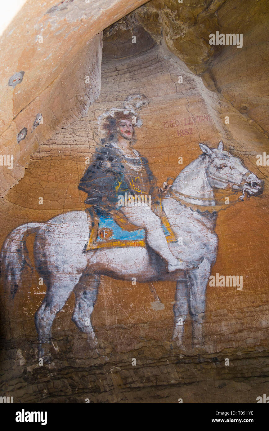 Malerei des Königs Franz/ROI-Francois Premier 1er von Theodor Levigne; Höhlen von La Balme (Bat Höhlen), La Balme-les-Grottes, Departement Isère, Frankreich Stockfoto
