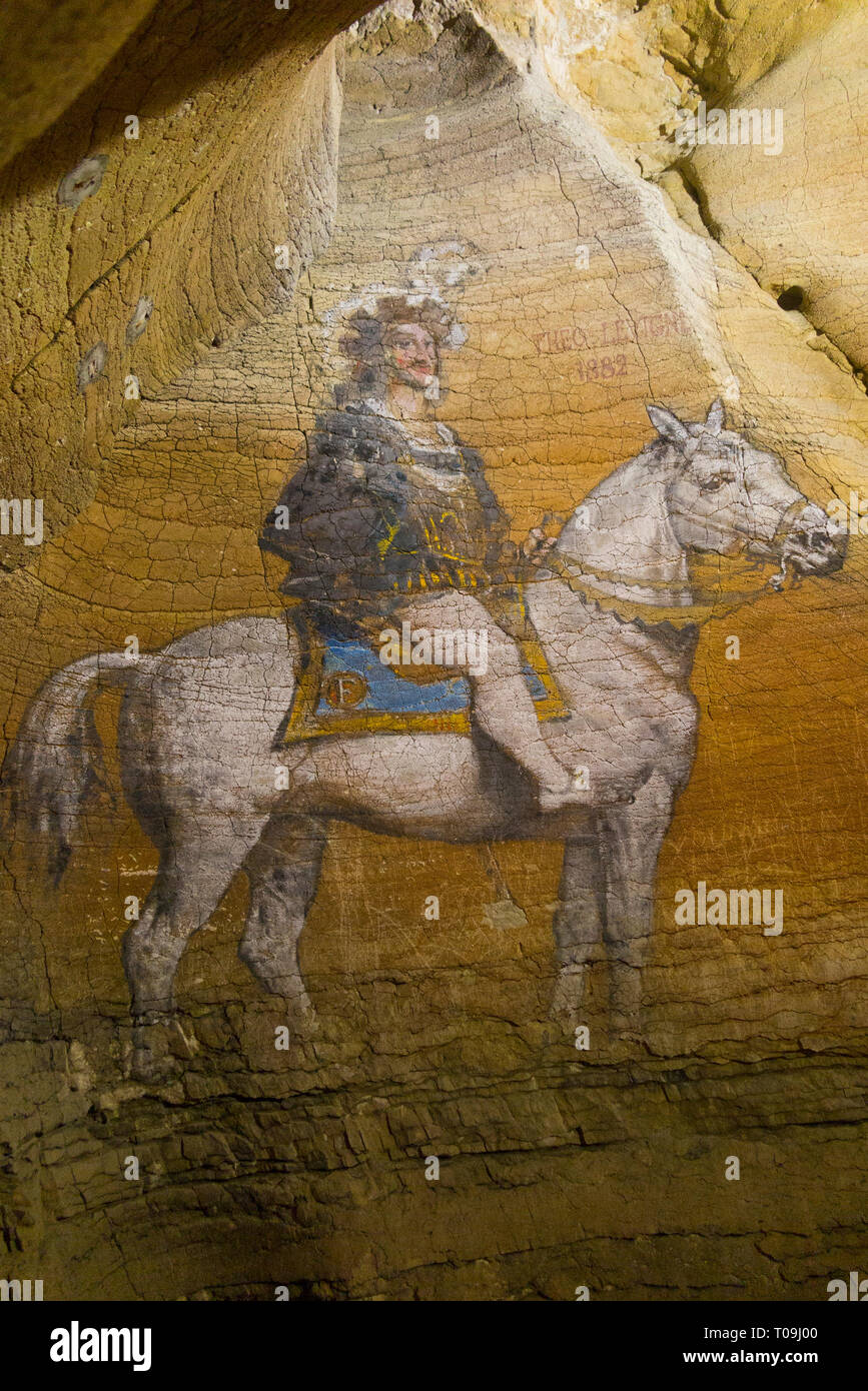 Malerei des Königs Franz/ROI-Francois Premier 1er von Theodor Levigne; Höhlen von La Balme (Bat Höhlen), La Balme-les-Grottes, Departement Isère, Frankreich Stockfoto