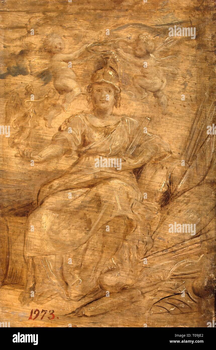 'Marie de' Medici als Athena Pallas'. Skizzen zu der Reihe von Gemälden' Die Geschichte von Marie de Medici". Flandern, 1622. Abmessungen: 22,5 x 15 cm. Museum: Staatliche Eremitage, St. Petersburg. Autor: Peter Paul Rubens (Pietro Pauolo). PETER PAUL RUBENS. Pieter Paul Rubens. Stockfoto