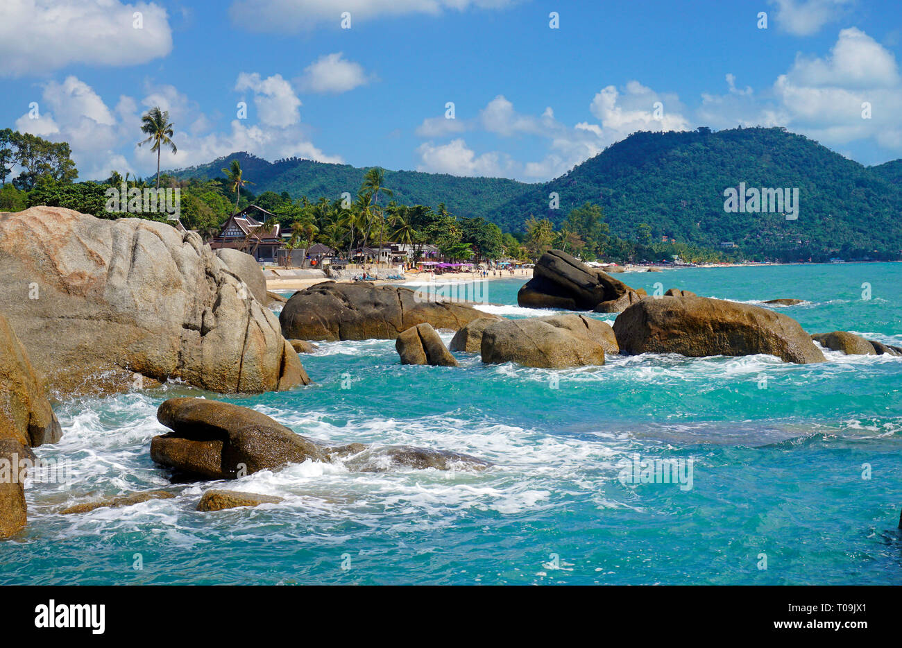 Rock Formation Hin Ta und Hin Yai Felsen, beliebter Aussichtspunkt an Lamai Beach, Koh Samui, Golf von Thailand, Thailand Stockfoto