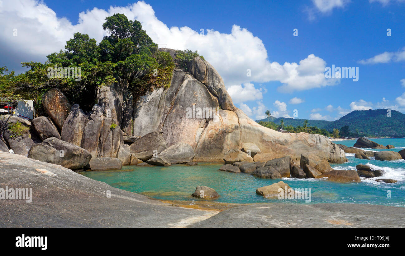 Rock Formation Hin Ta und Hin Yai Felsen, beliebter Aussichtspunkt an Lamai Beach, Koh Samui, Golf von Thailand, Thailand Stockfoto