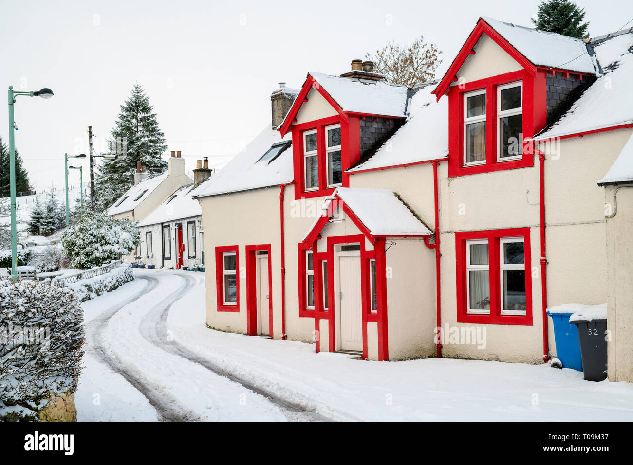 Leadhills Dorf am frühen Morgen Schnee. Scotlands zweite höchste Dorf. South Lanarkshire, Schottland Stockfoto