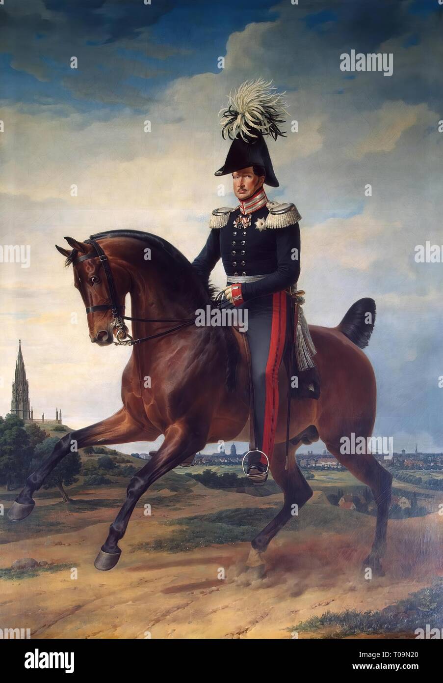 "Equestrian portrait von Friedrich Wilhelm III.". Die militärische Galerie des Winter Palace. Deutschland, 1831. Abmessungen: 361 x 258 cm. Museum: Staatliche Eremitage, St. Petersburg. Autor: Franz Krüger. Stockfoto