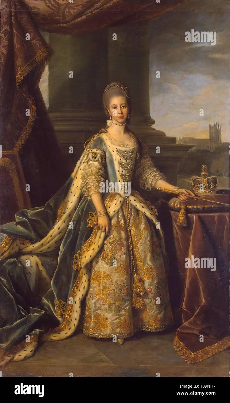 "Portrait von Königin Charlotte, die Frau von George III". Großbritannien, 1773-1774. Abmessungen: 240 x 147 cm. Museum: Staatliche Eremitage, St. Petersburg. Autor: Nathaniel Dance-Holland. NATHANIEL DANCE. Sir Nathaniel Dance. Stockfoto