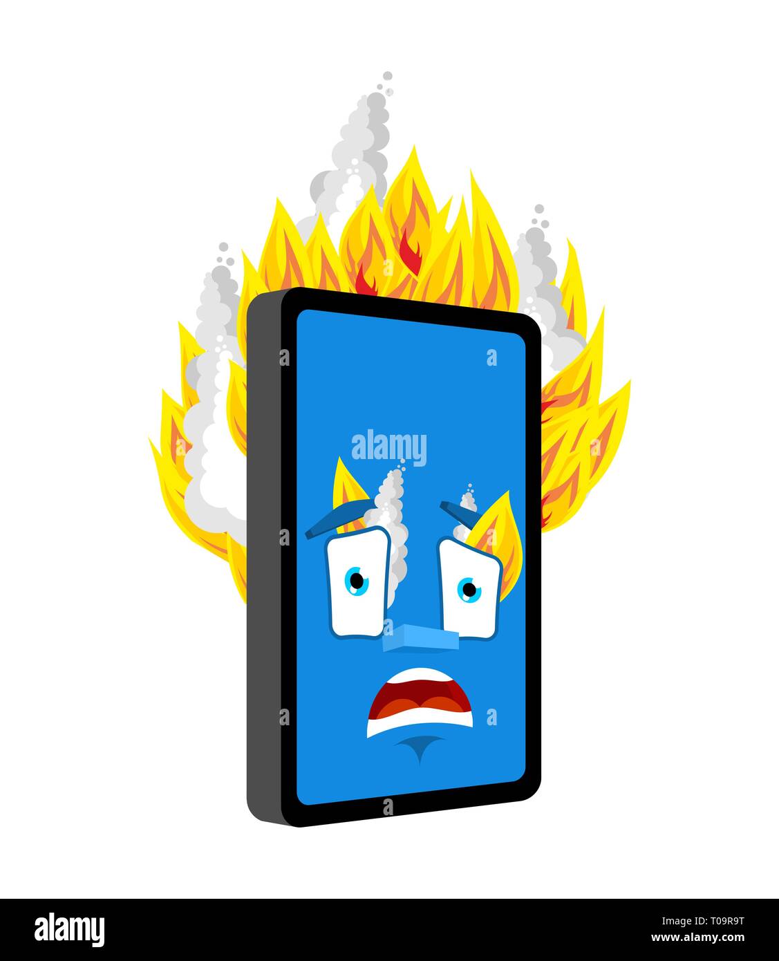Telefon Feuer isoliert. brennen Smartphone Cartoon Stil. Gadget in Panik Vektor Stock Vektor