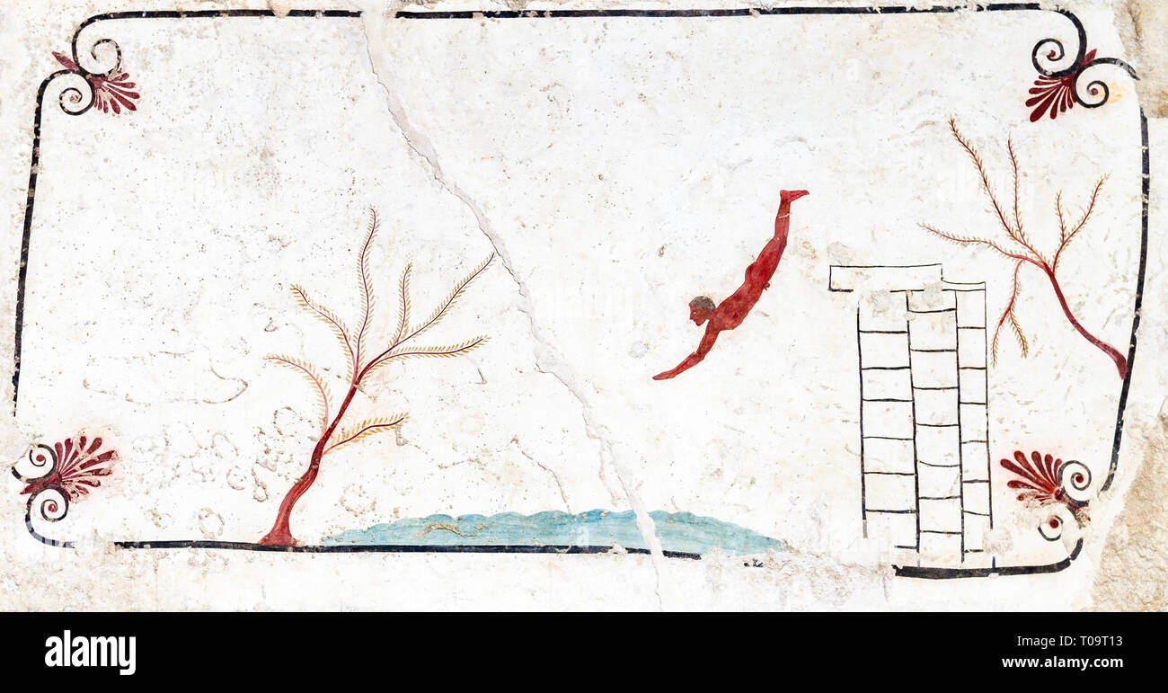 Paestum, Antike Griechische Fresco Diver's Grab. Italien Stockfoto