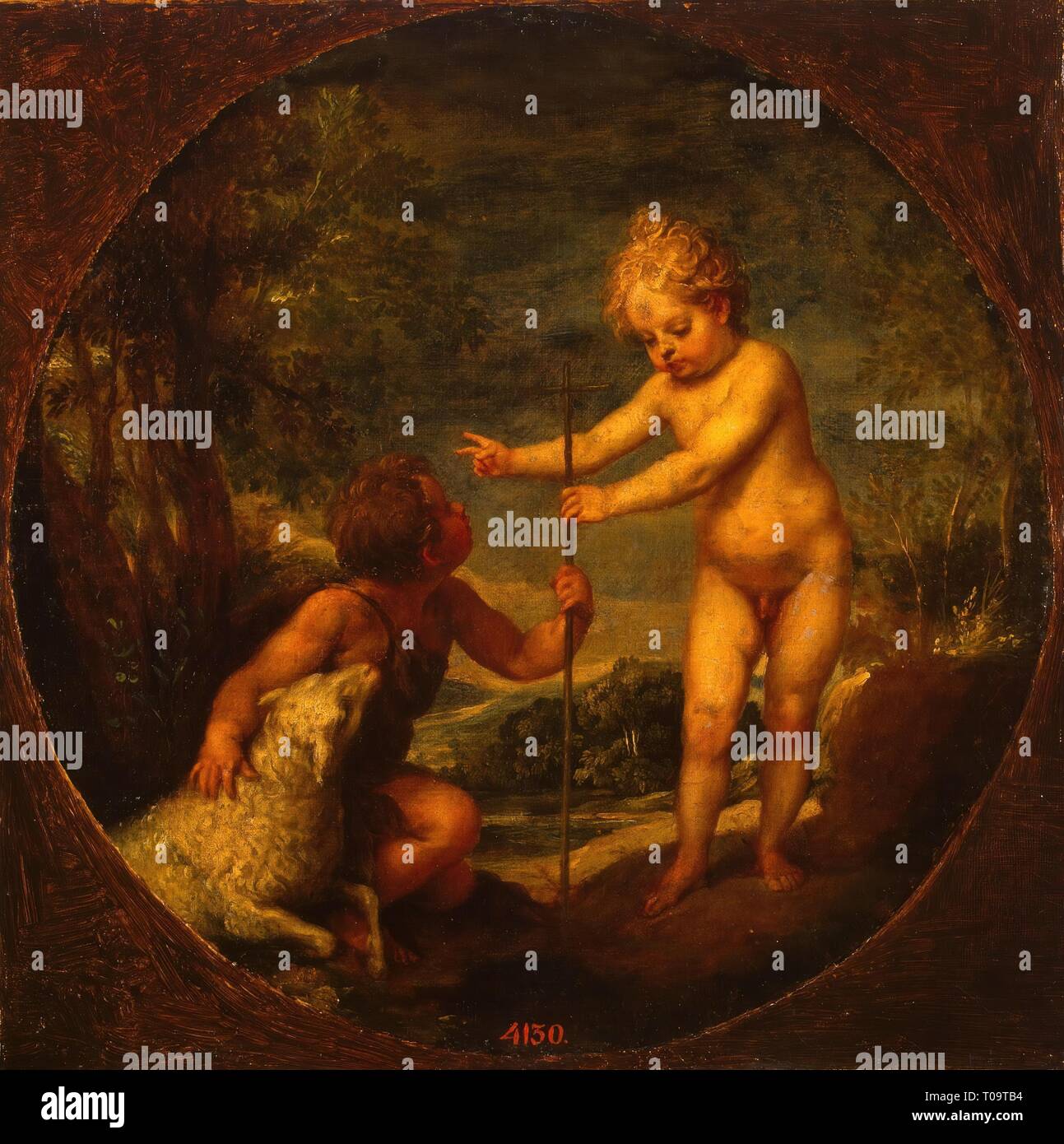 "Baby Jesus und Johannes'. Spanien, 1665-1666. Abmessungen: 40 x 40 cm (Kreis). Museum: Staatliche Eremitage, St. Petersburg. Autor: Alonzo Cano. Stockfoto