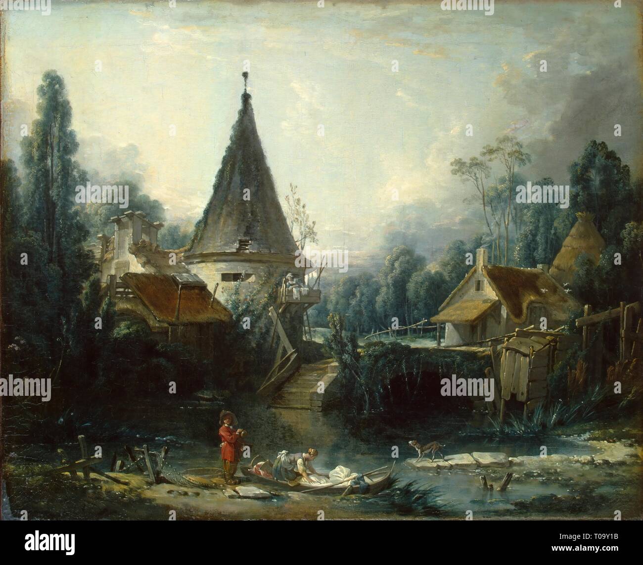 "Landschaft in der Nähe von Beauvais'. Frankreich, 1740. Abmessungen: 49 x 58 cm. Museum: Staatliche Eremitage, St. Petersburg. Autor: Francois Boucher. Stockfoto