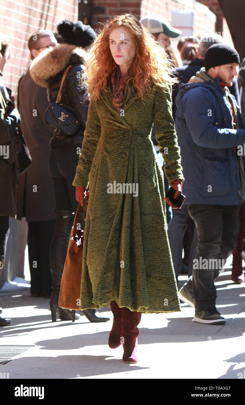 New York, USA. 18. Mär 2019. Nicole Kidman Schmierfilmbildung auf Position für HBO zeigen das Verhängnis in New York New York, USA. 18. Mär 2019. Credit: RW/MediaPunch Credit: MediaPunch Inc/Alamy leben Nachrichten Stockfoto