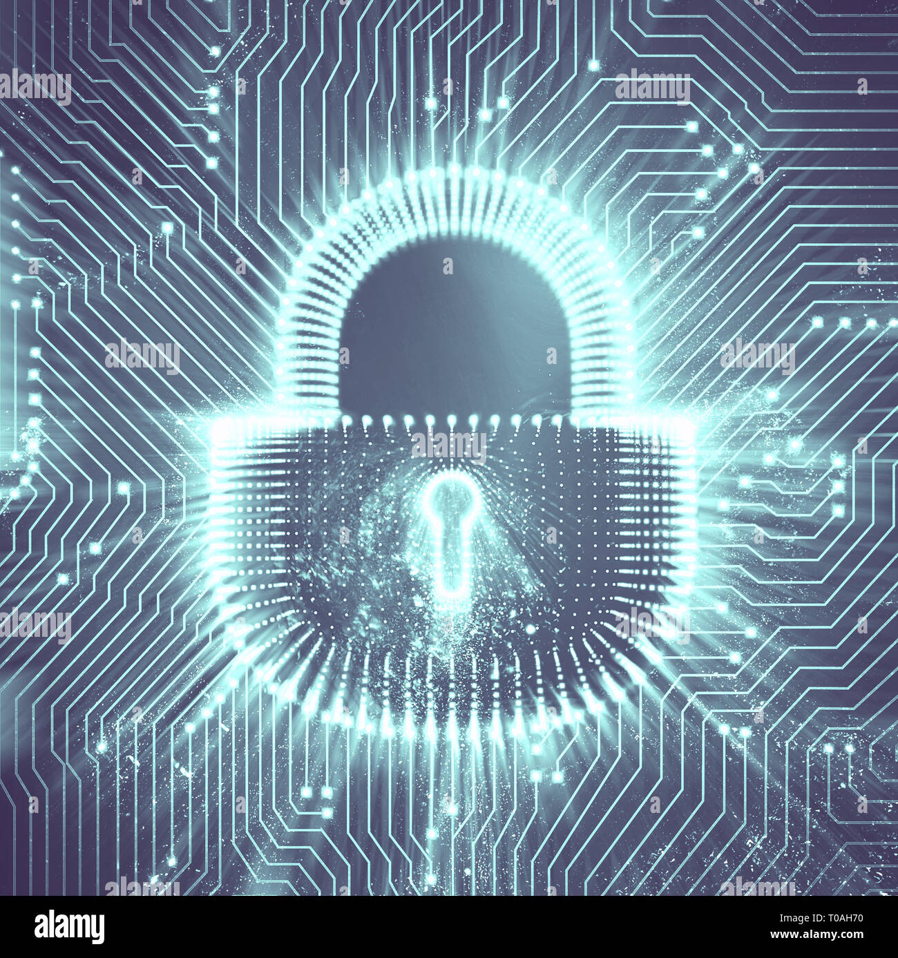Coputer internet Cyber Security Hintergrund. Internetkriminalität Abbildung. Digitale Sperre Stockfoto