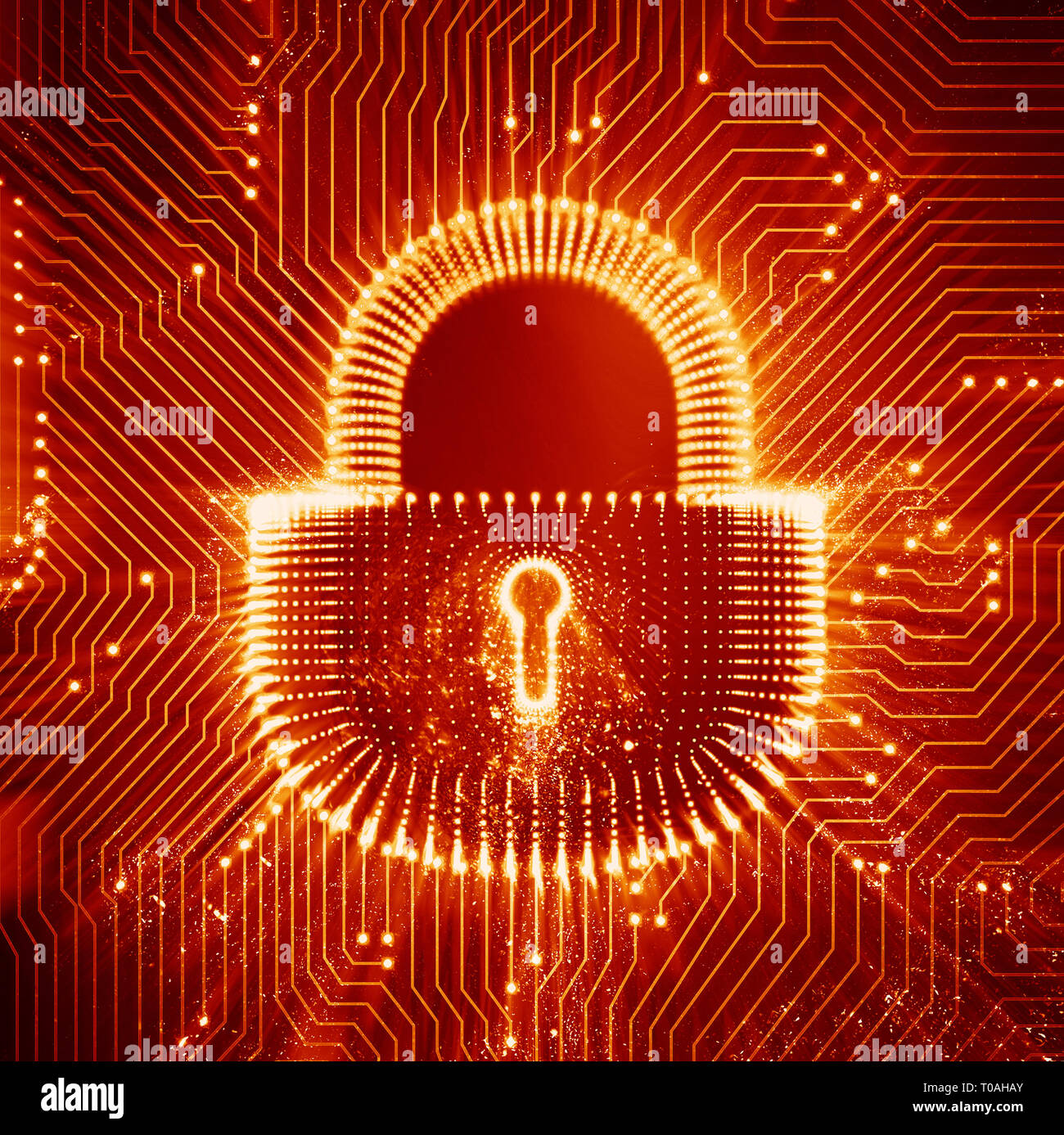 Coputer internet Cyber Security Hintergrund. Internetkriminalität Abbildung. Digitale Sperre Stockfoto