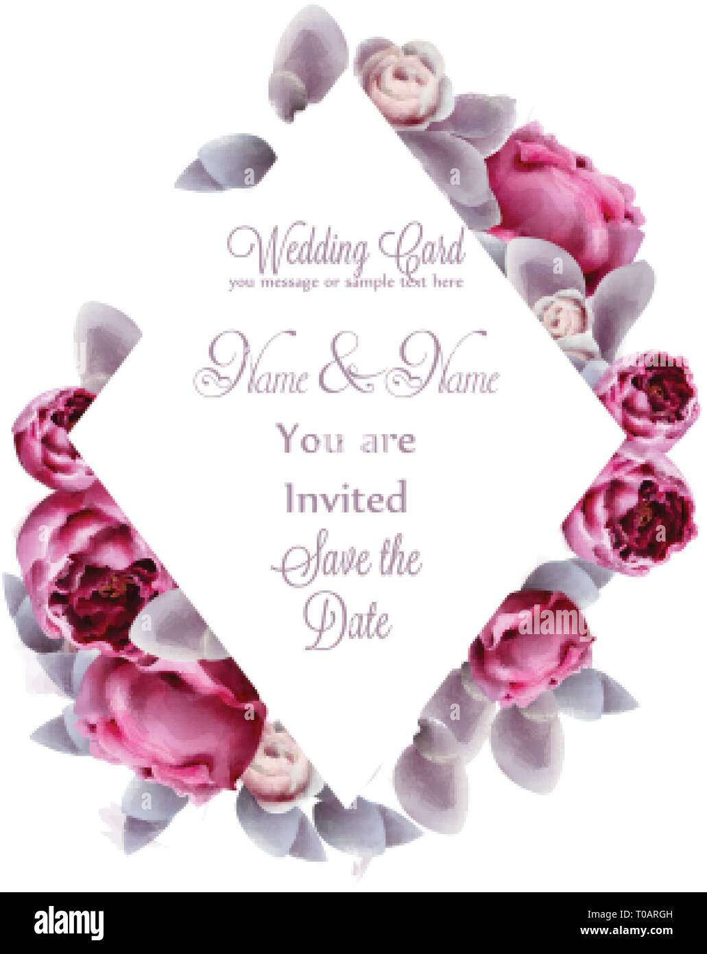 Rosa pfingstrose Blüten Karte aquarell Vektor. Romantische Blumenmuster Einladung oder Grußkarte Dekoration. Tag der Frau, Valentinstag, Vertrieb und andere Veranstaltung Stock Vektor