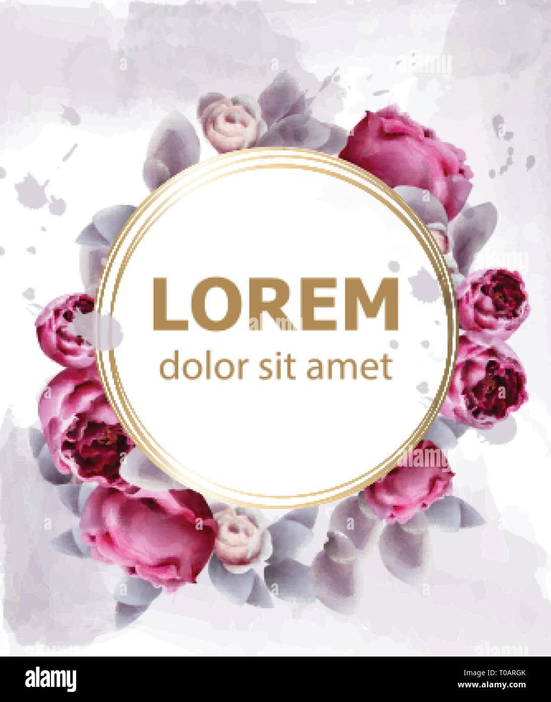 Rosa pfingstrose Blumen Kranz Karte aquarell Vektor. Romantische Blumenmuster Einladung oder Grußkarte Dekoration. Tag der Frau, Valentinstag, Vertrieb und andere e Stock Vektor