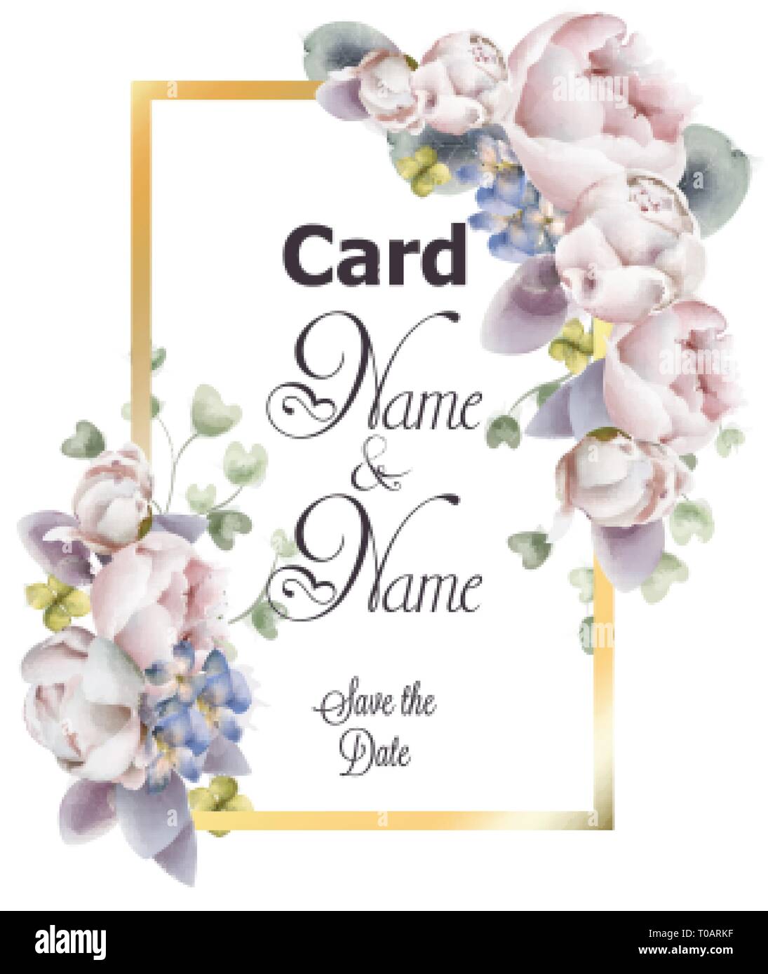 Pfingstrose blumen Hochzeit Karte aquarell Vektor. Romantische Blumenmuster Einladung oder Grußkarte Dekoration. Tag der Frau, Valentinstag, Vertrieb und andere Veranstaltung Stock Vektor