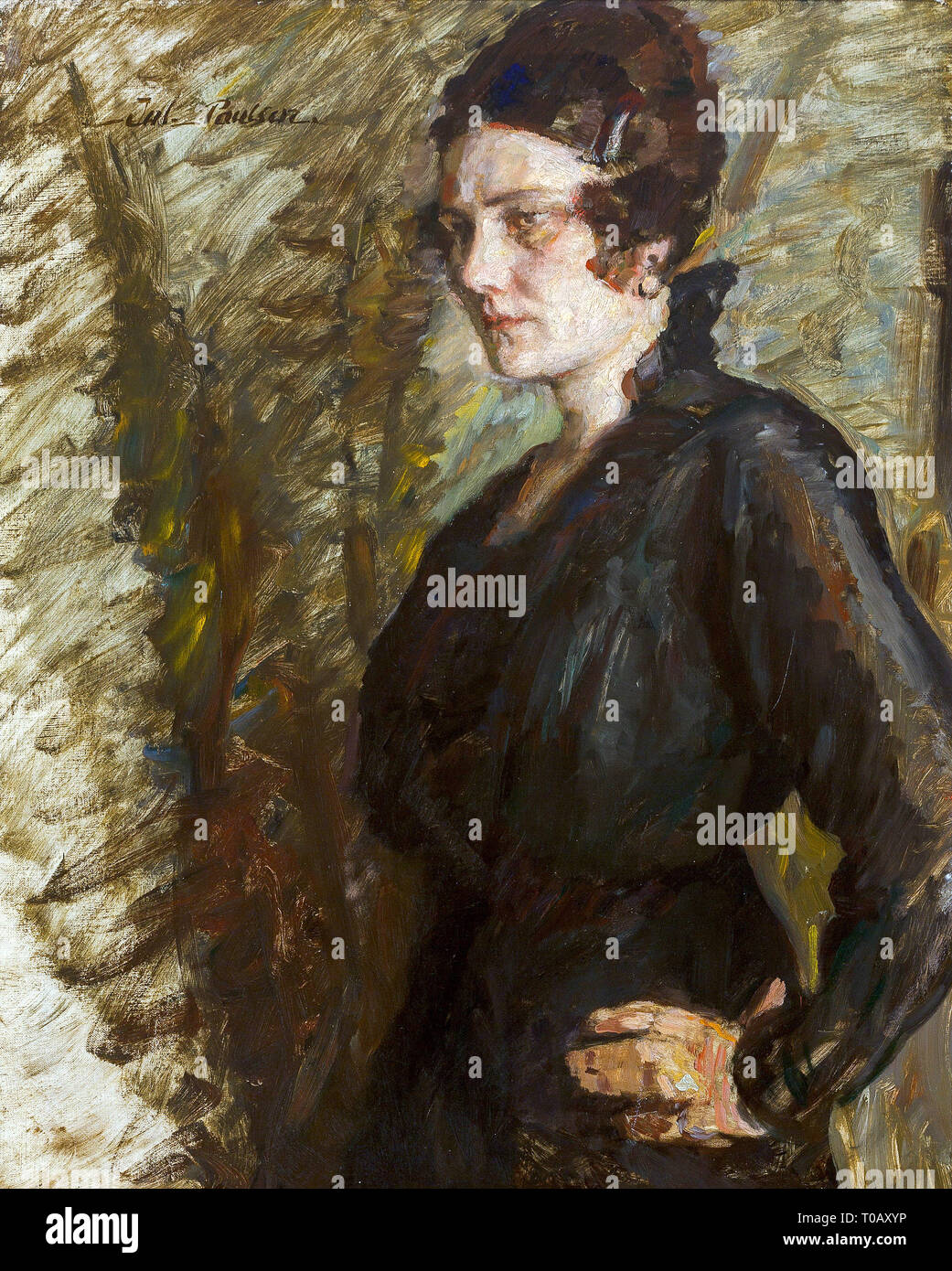Eine Frau in Schwarz gekleidet von Julius Paulsen Stockfoto