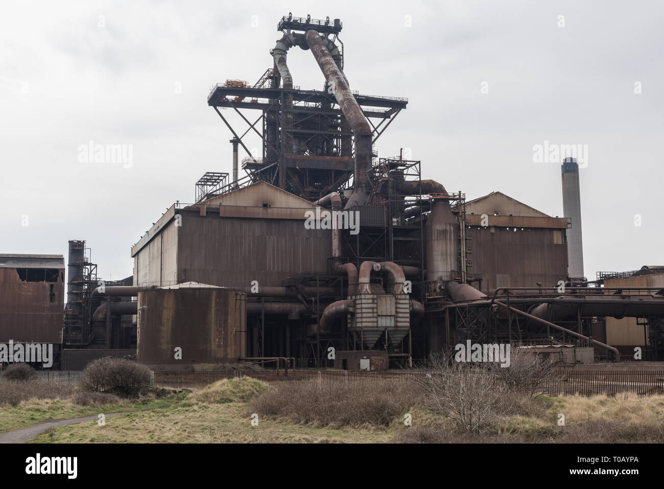 Die ehemalige SSI/Corus/Tata British Steel Hochofens in Redcar, Teesside, durchmachen Abriss Stockfoto