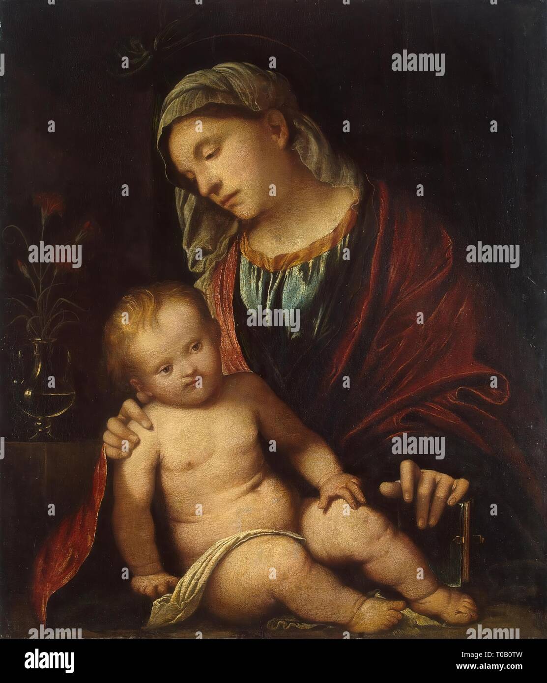 'Madonna mit Kind'. Italien, Ende 1520er. Abmessungen: 70 x 59 cm. Museum: Staatliche Eremitage, St. Petersburg. Autor: Girolamo Romanino. ROMANINO. Gerolamo Romanino. Stockfoto