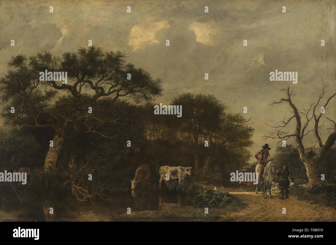 "Jäger in einer Landschaft". Holland, 1650. Abmessungen: 93 x 146 cm. Museum: Staatliche Eremitage, St. Petersburg. Autor: Thomas Niemann Dircksz Camphuysen. Stockfoto