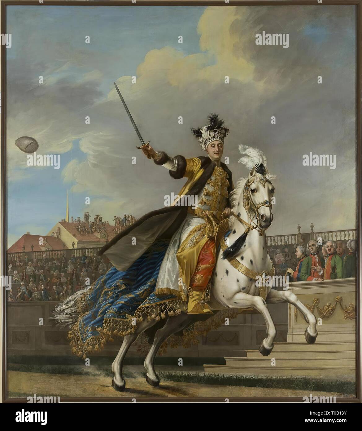 'Porträt des Grafen Alexei Grigorjewitsch Orlow - Chesmensky (1737-1808) auf dem Rücken der Pferde". Dänemark, Ende 1760. Abmessungen: 380 x 360 cm. Museum: Staatliche Eremitage, St. Petersburg. Autor: Vigilius Ericksen. Stockfoto